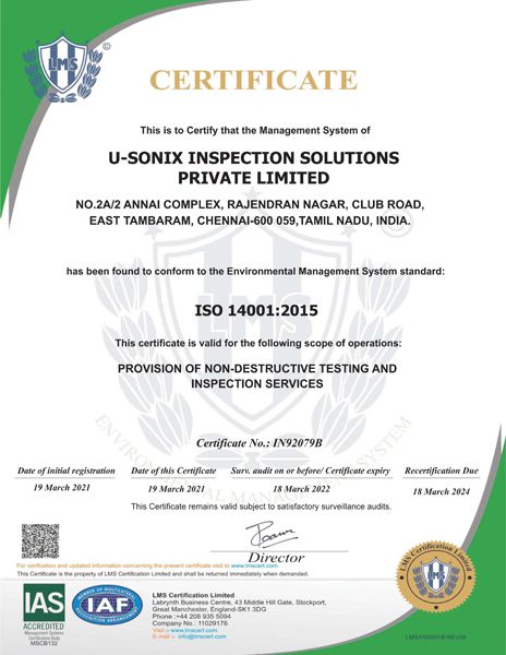 ISO 14001 2015 CERTIFICATE -USONIX